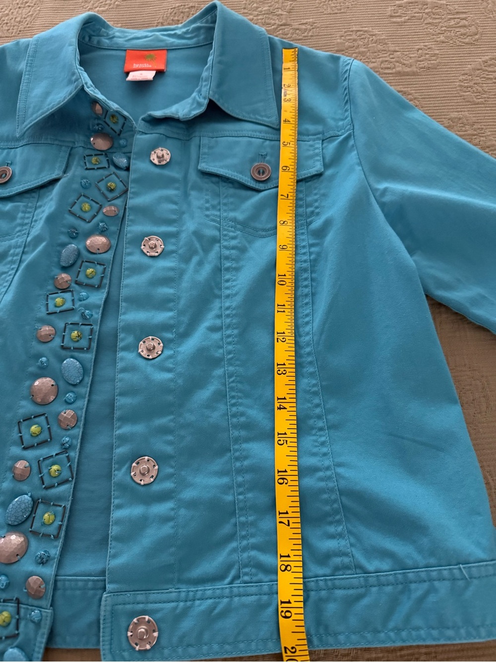 hearts of palm Turquoise Button-Embellished Jean Jacket - Picture 3 of 7